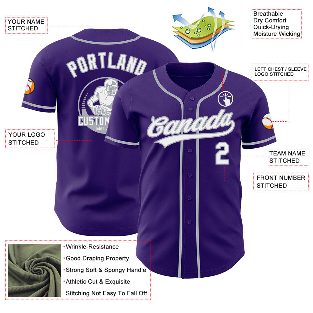 Custom Purple White-Gray Authentic Baseball Jersey