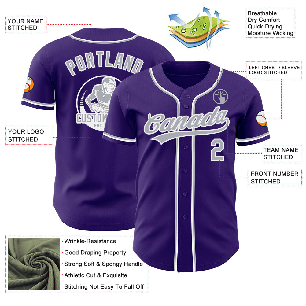 Custom Purple Gray-White Authentic Baseball Jersey