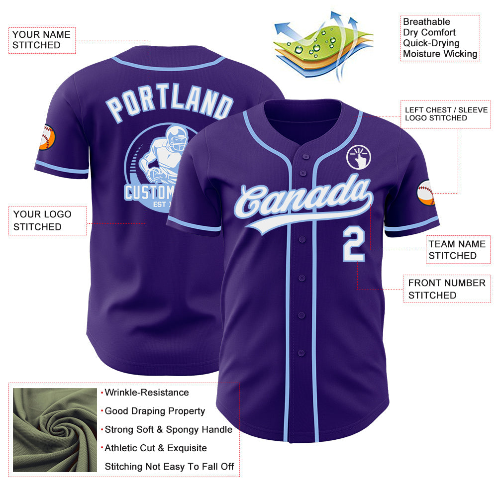 Custom Purple White-Light Blue Authentic Baseball Jersey