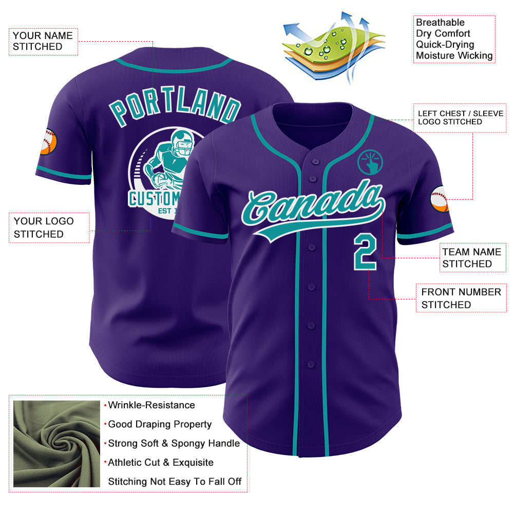 Custom Purple Teal-White Authentic Baseball Jersey