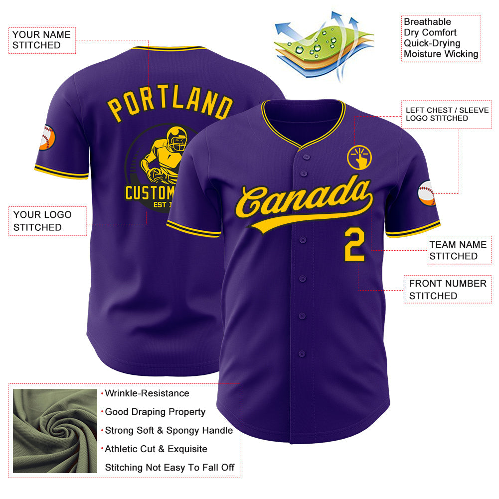 Custom Purple Yellow-Black Authentic Baseball Jersey