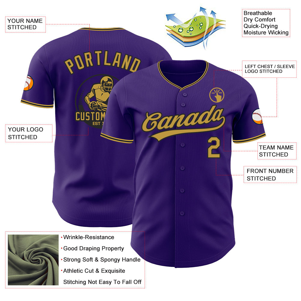 Custom Purple Old Gold-Black Authentic Baseball Jersey