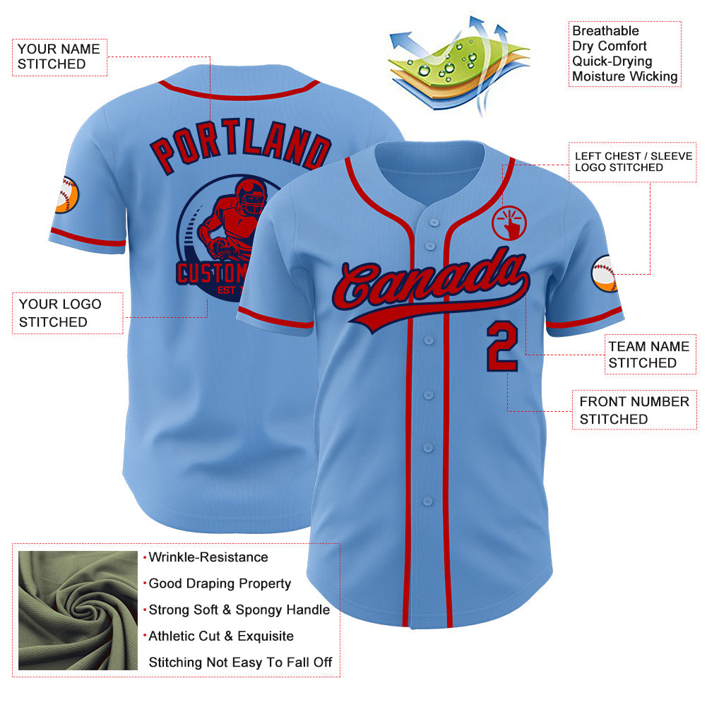 Custom Light Blue Red-Navy Authentic Baseball Jersey
