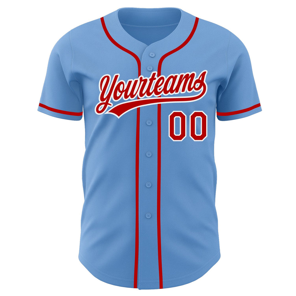 Custom Light Blue Red-White Authentic Baseball Jersey