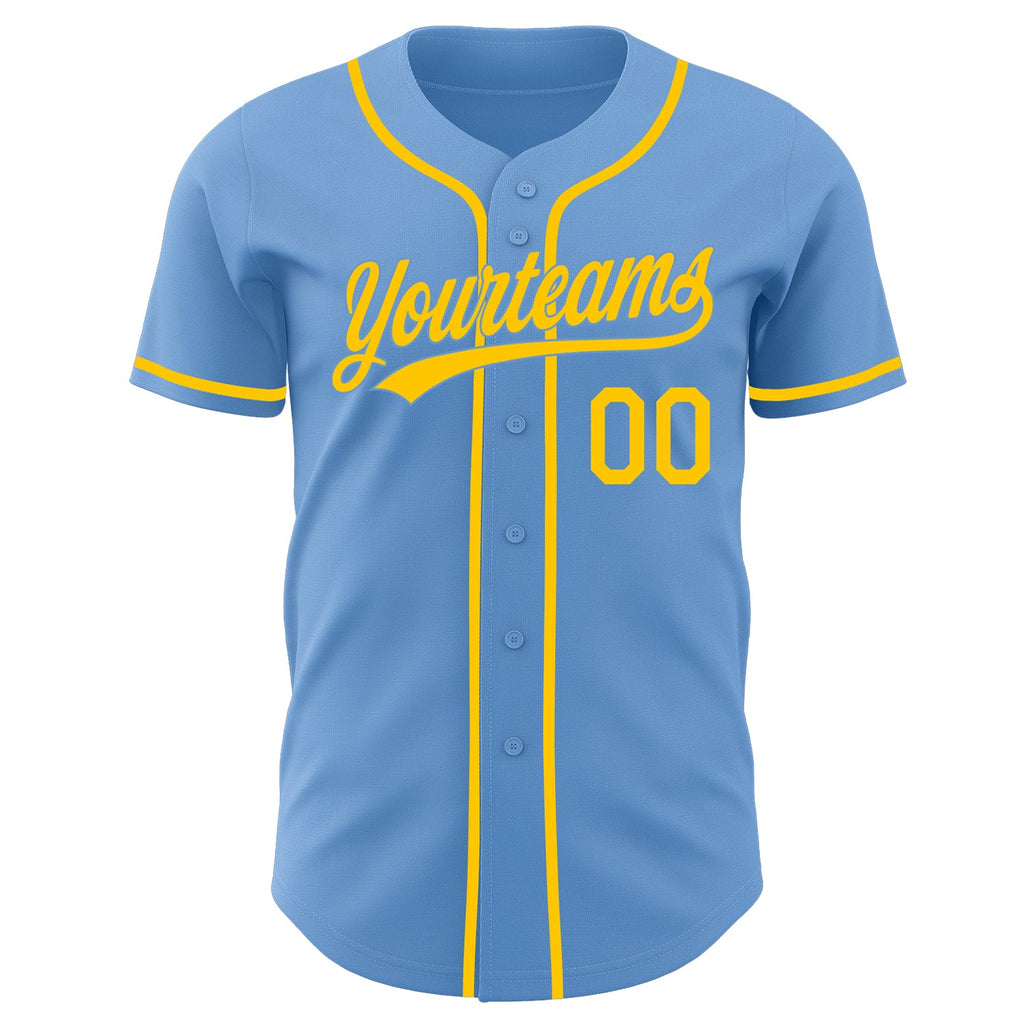 Custom Light Blue-Yellow Authentic Baseball Jersey