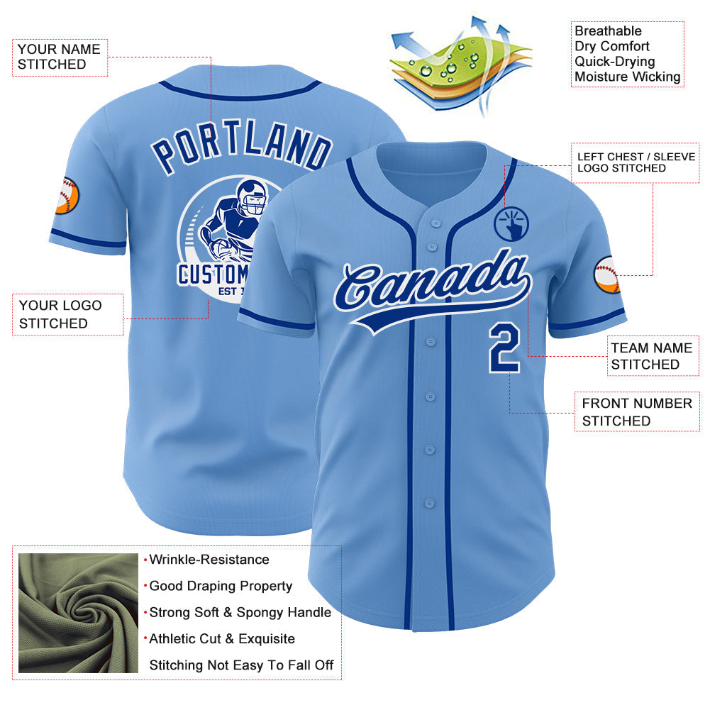Custom Light Blue Royal-White Authentic Baseball Jersey