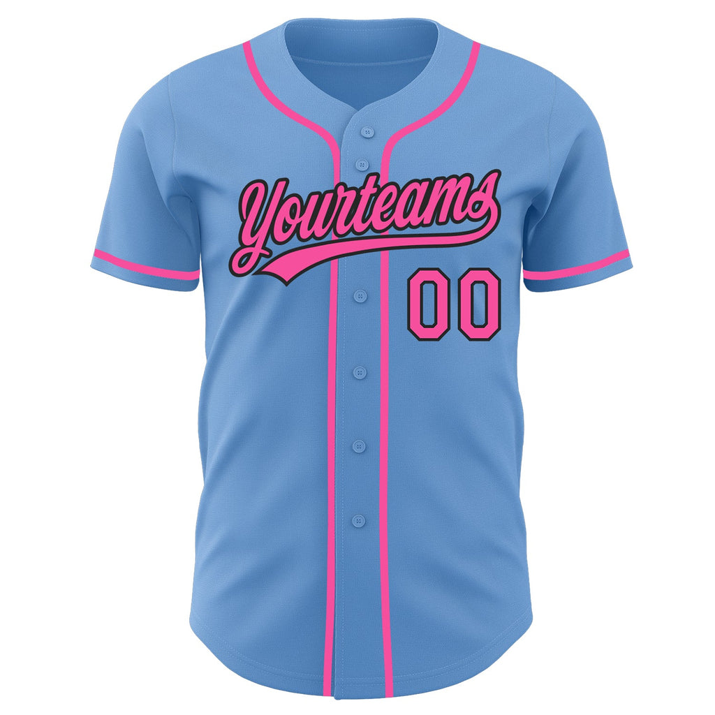 Custom Light Blue Pink-Black Authentic Baseball Jersey
