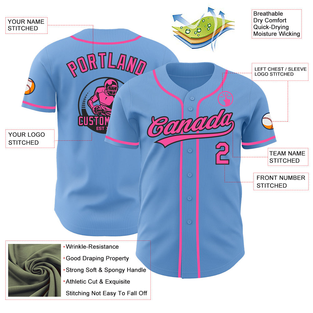 Custom Light Blue Pink-Black Authentic Baseball Jersey