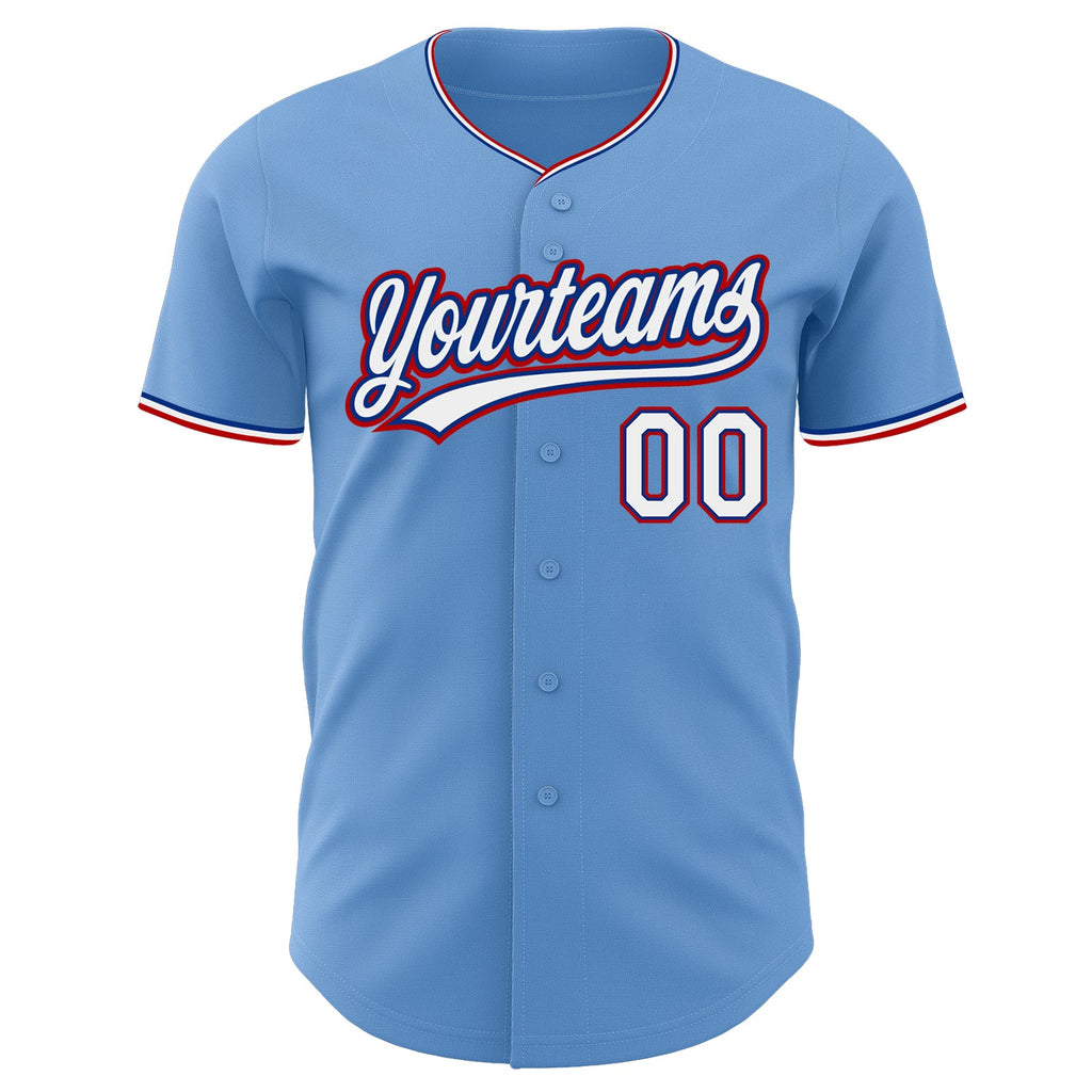 Custom Light Blue White Royal-Red Authentic Baseball Jersey