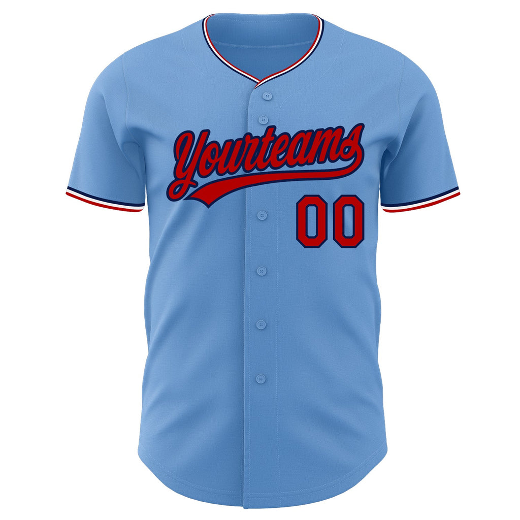 Custom Light Blue Red Navy-White Authentic Baseball Jersey
