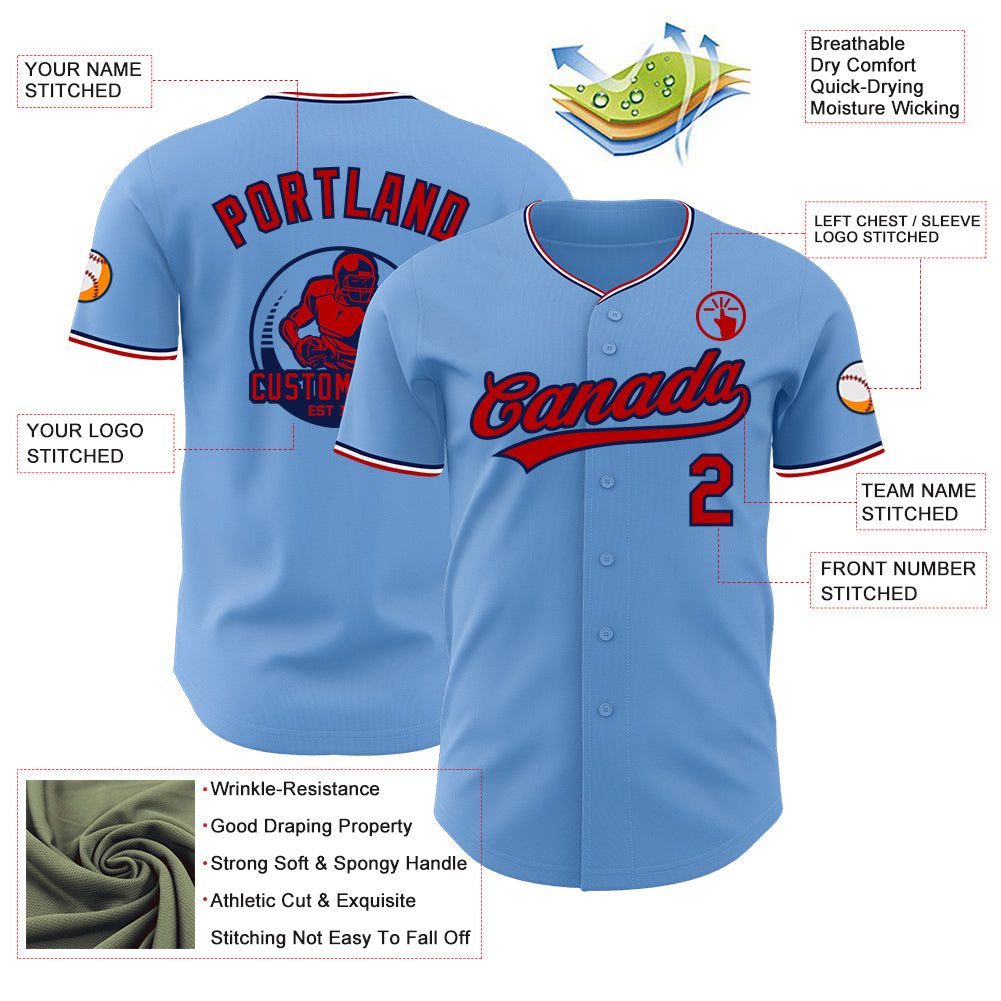 Custom Light Blue Red Navy-White Authentic Baseball Jersey