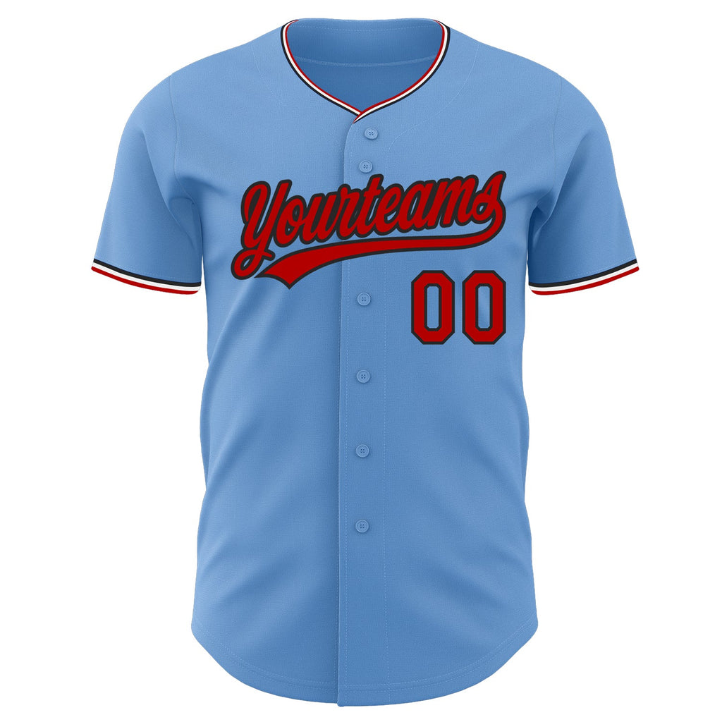 Custom Light Blue Red Black-White Authentic Baseball Jersey