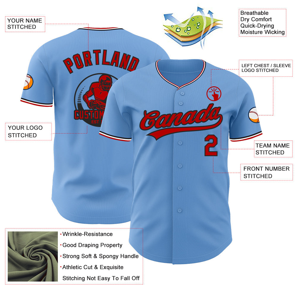 Custom Light Blue Red Black-White Authentic Baseball Jersey