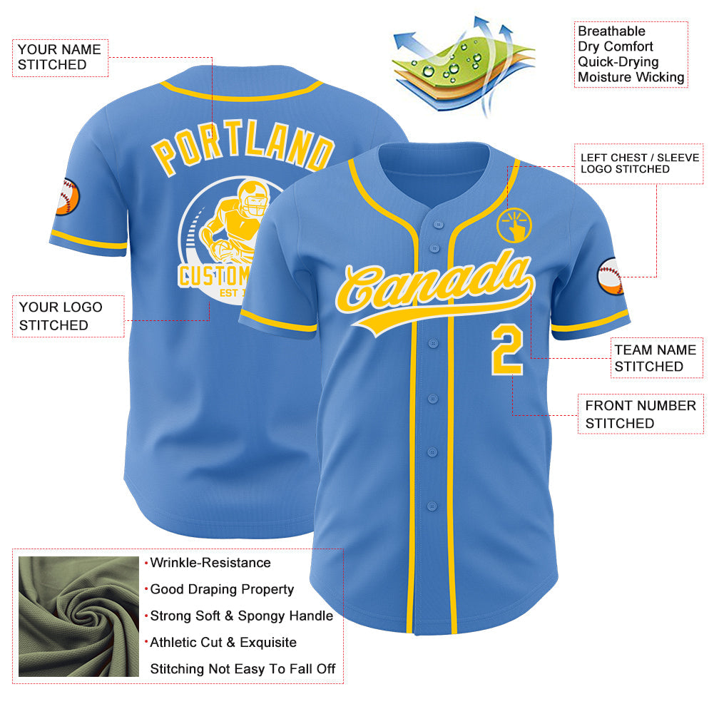 Custom Powder Blue Yellow-White Authentic Baseball Jersey
