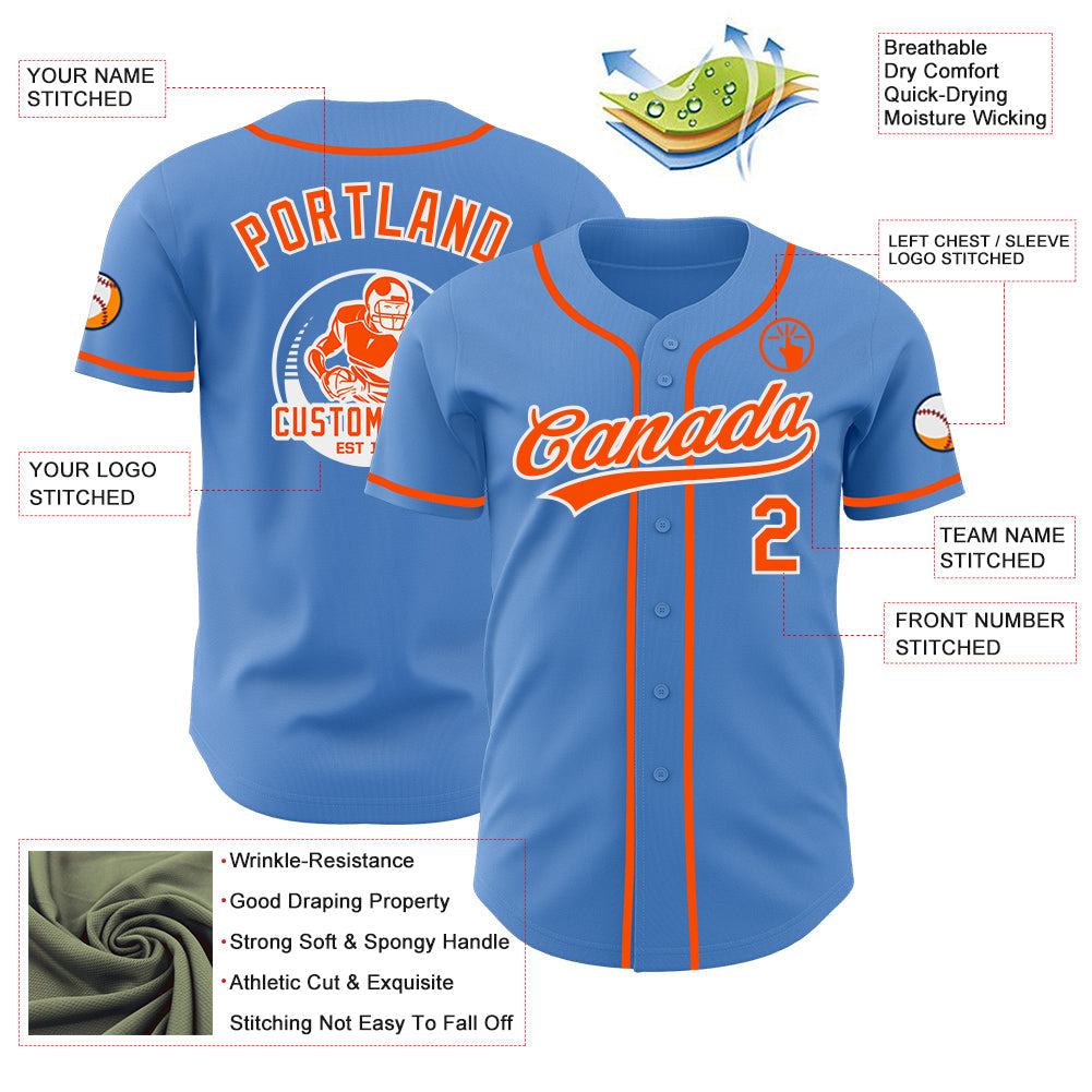 Custom Powder Blue Orange-White Authentic Baseball Jersey
