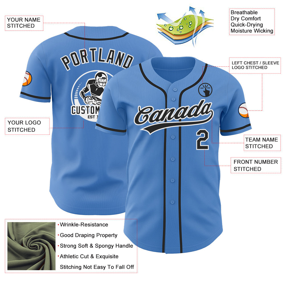 Custom Powder Blue Black-White Authentic Baseball Jersey