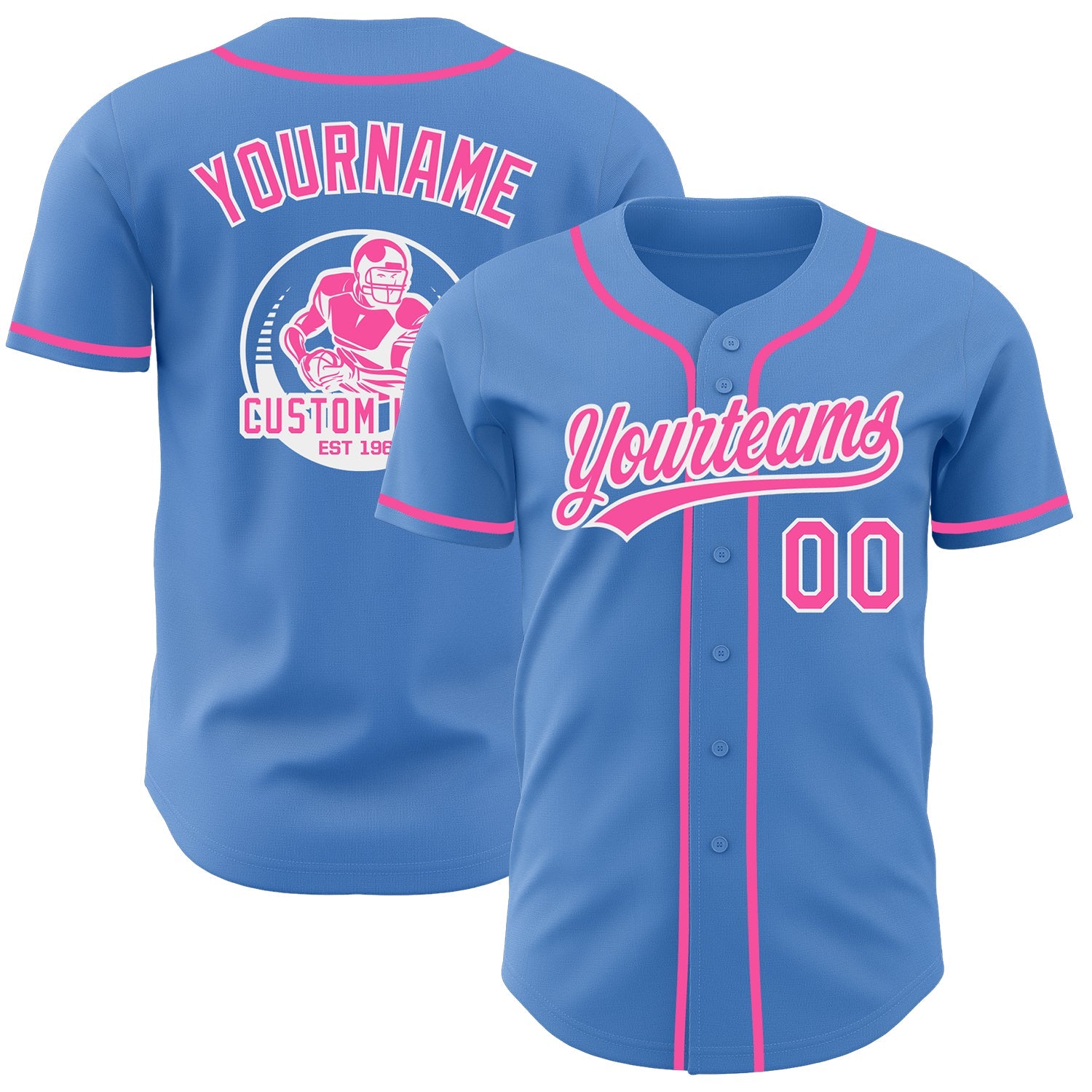 Custom Powder Blue Pink-White Authentic Baseball Jersey