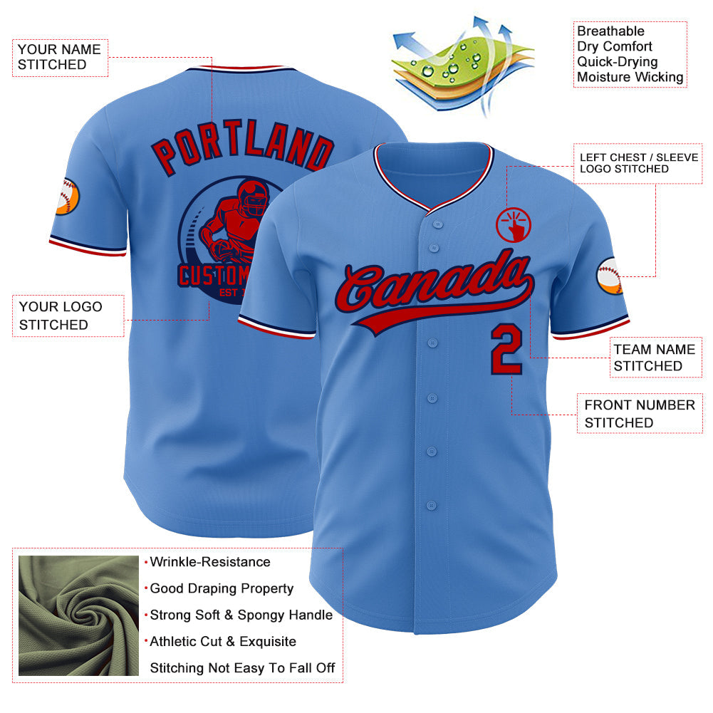 Custom Powder Blue Red Navy-White Authentic Baseball Jersey