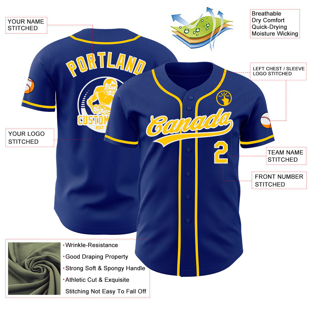 Custom Royal Yellow-White Authentic Baseball Jersey