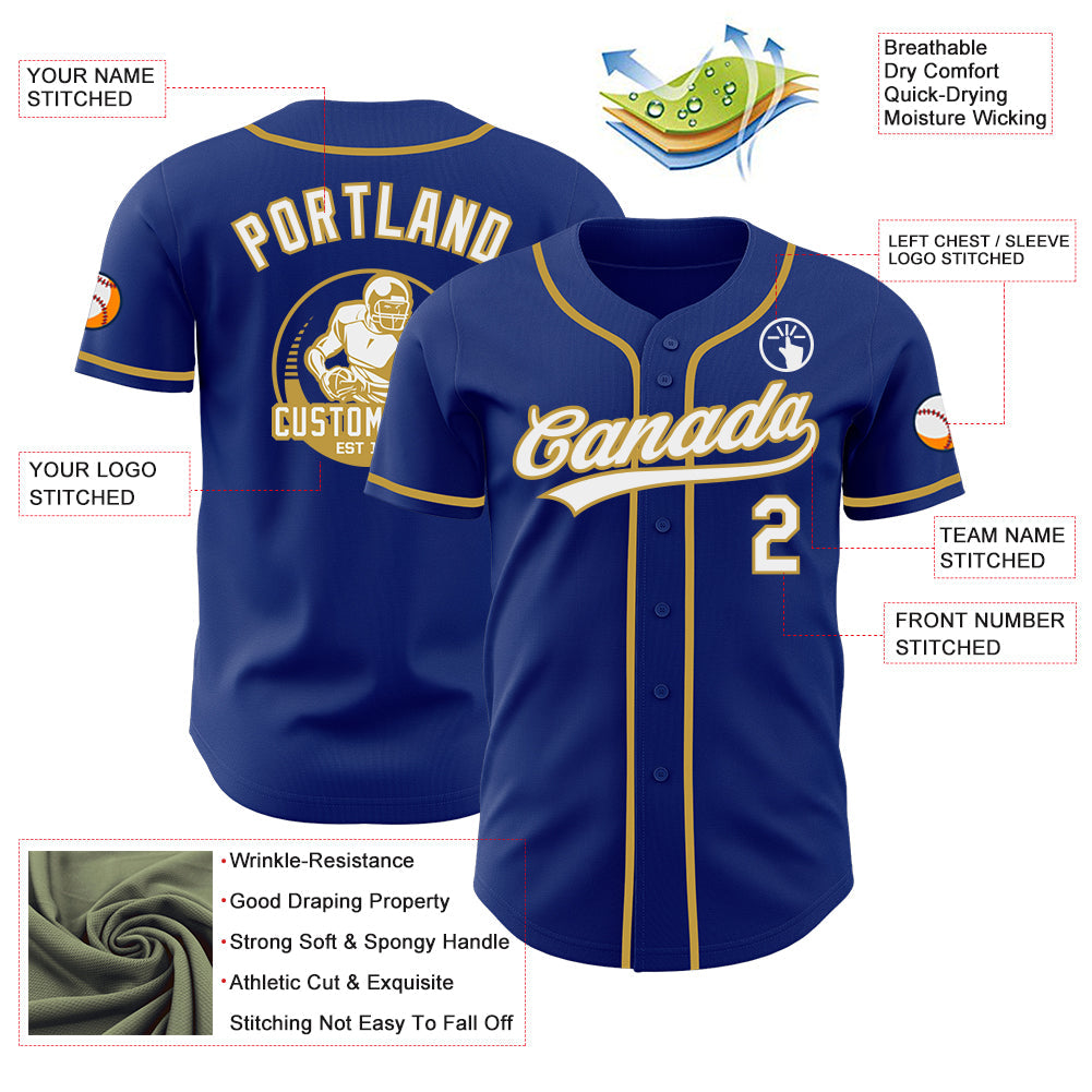 Custom Royal White-Old Gold Authentic Baseball Jersey