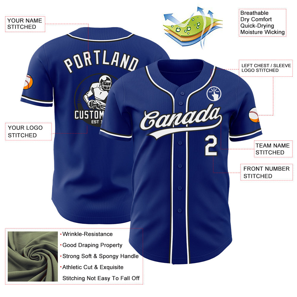 Custom Royal White-Black Authentic Baseball Jersey