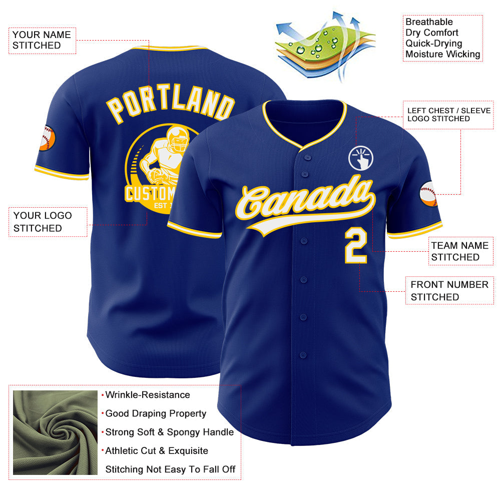 Custom Royal White-Yellow Authentic Baseball Jersey
