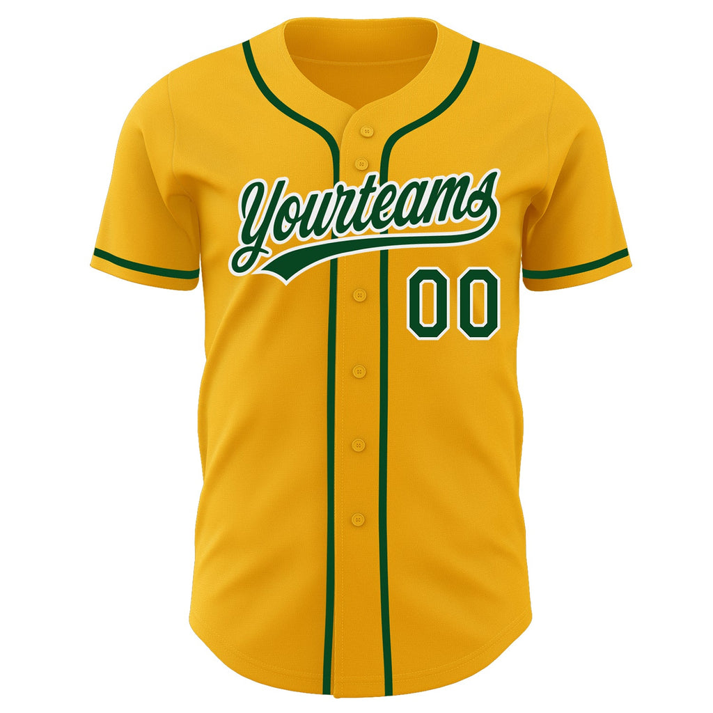 Custom Gold Green-White Authentic Baseball Jersey