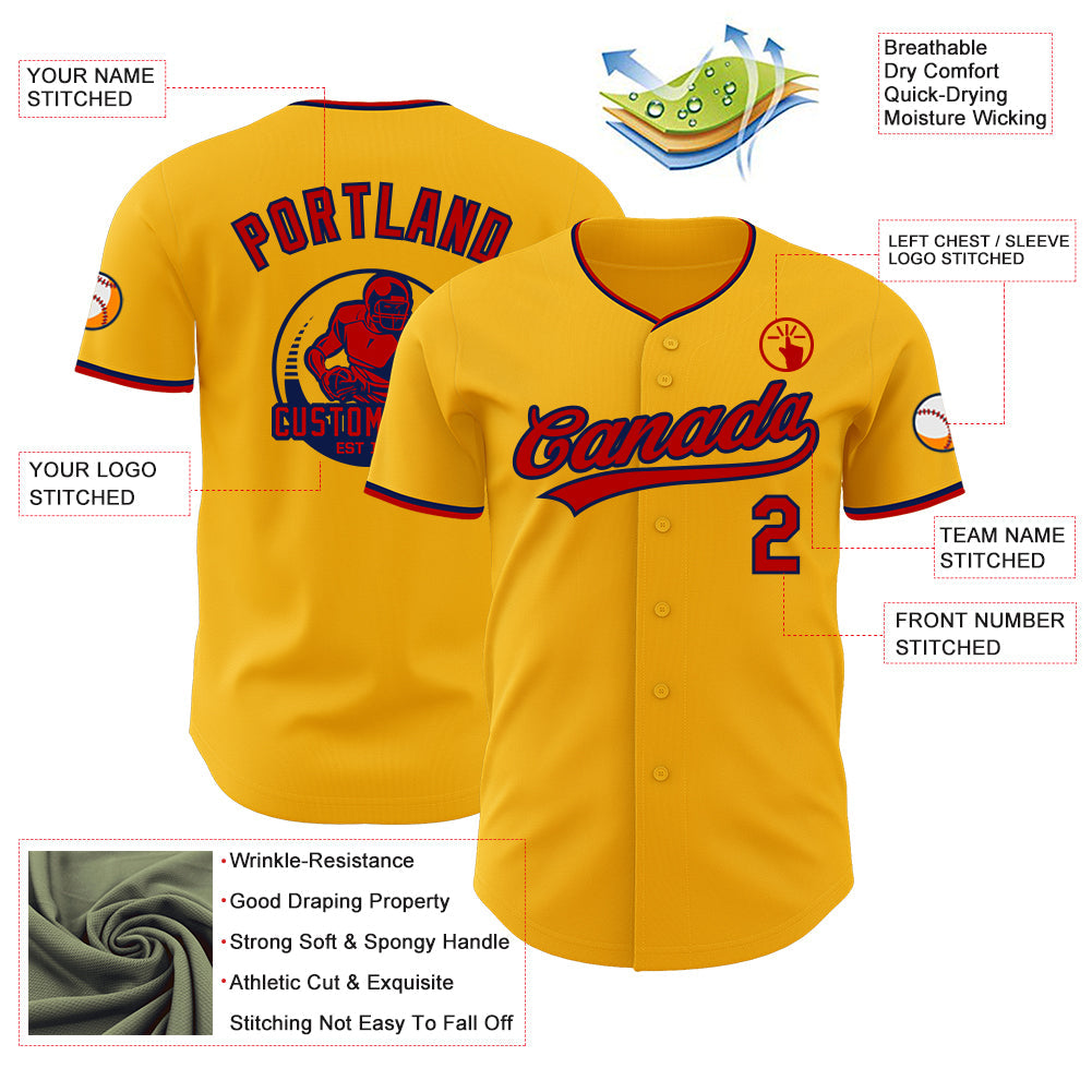 Custom Gold Red-Navy Authentic Baseball Jersey