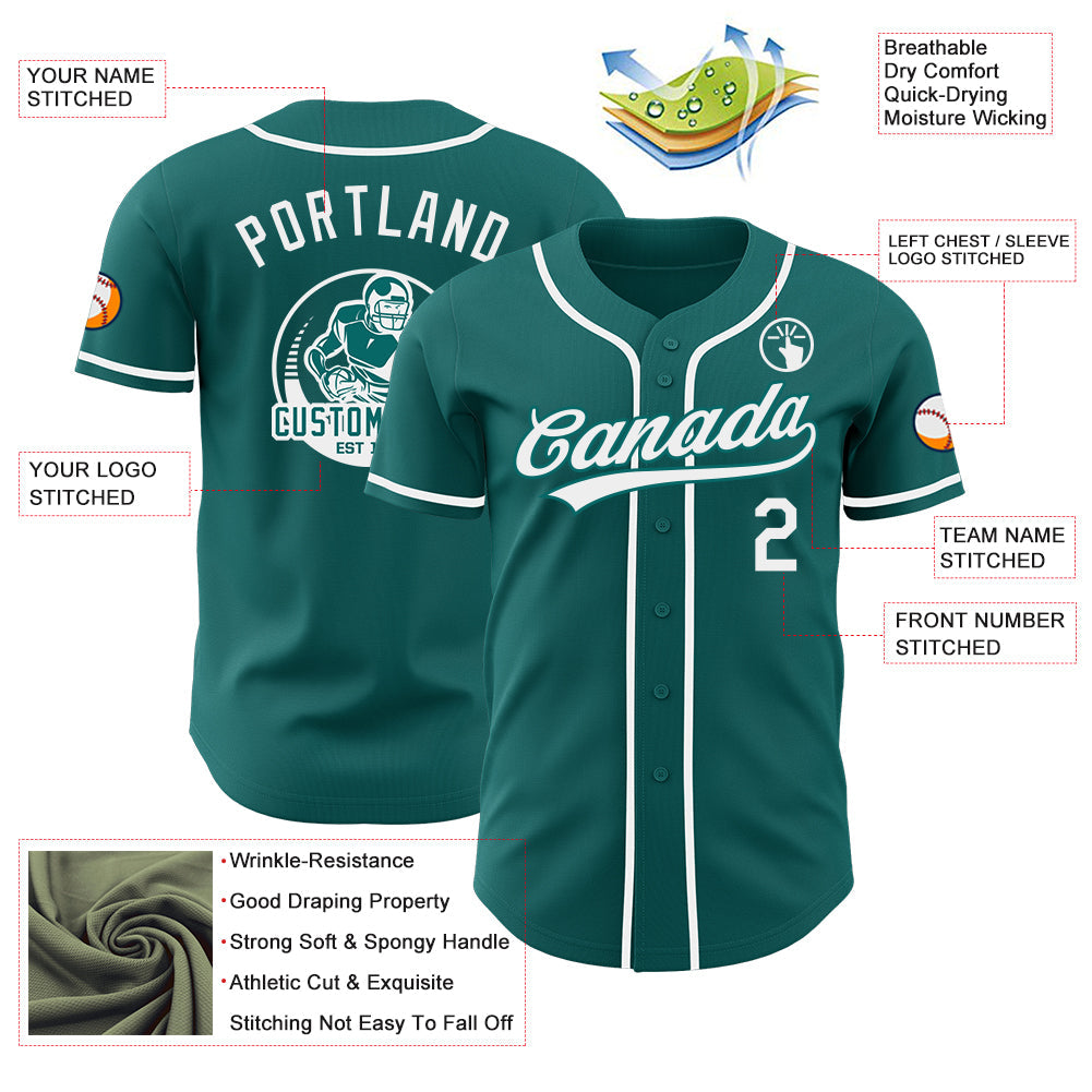 Custom Teal-White Authentic Baseball Jersey