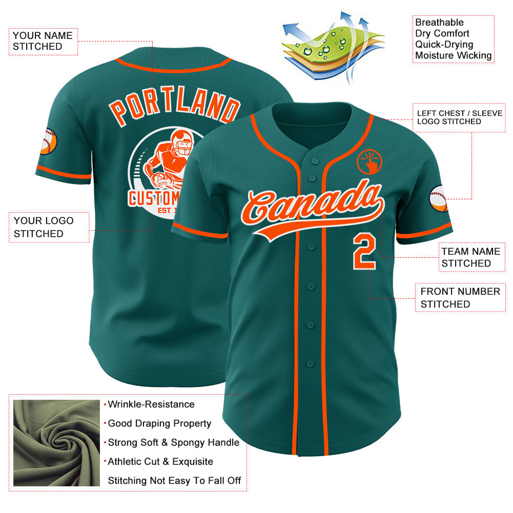 Custom Teal Orange-White Authentic Baseball Jersey