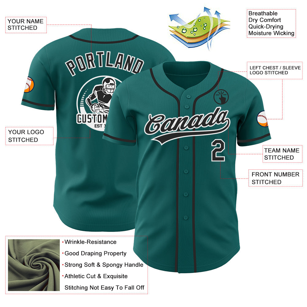 Custom Teal Black-White Authentic Baseball Jersey