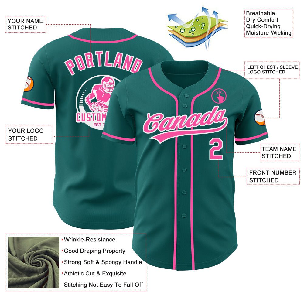 Custom Teal Pink-White Authentic Baseball Jersey