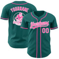 Custom Teal Pink-White Authentic Baseball Jersey