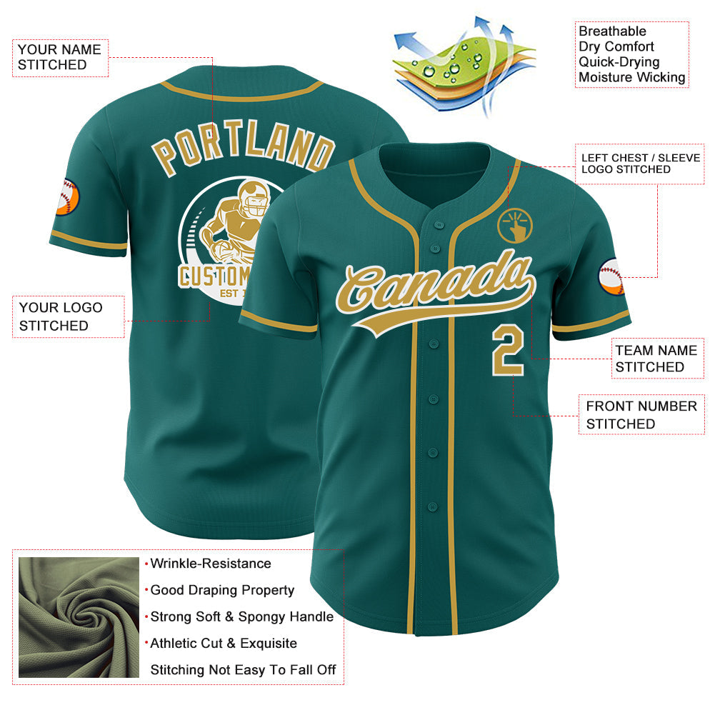 Custom Teal Old Gold-White Authentic Baseball Jersey