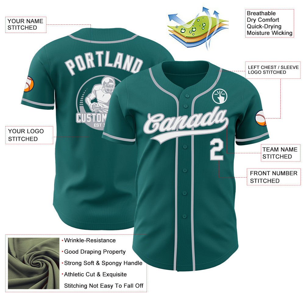 Custom Teal White-Gray Authentic Baseball Jersey