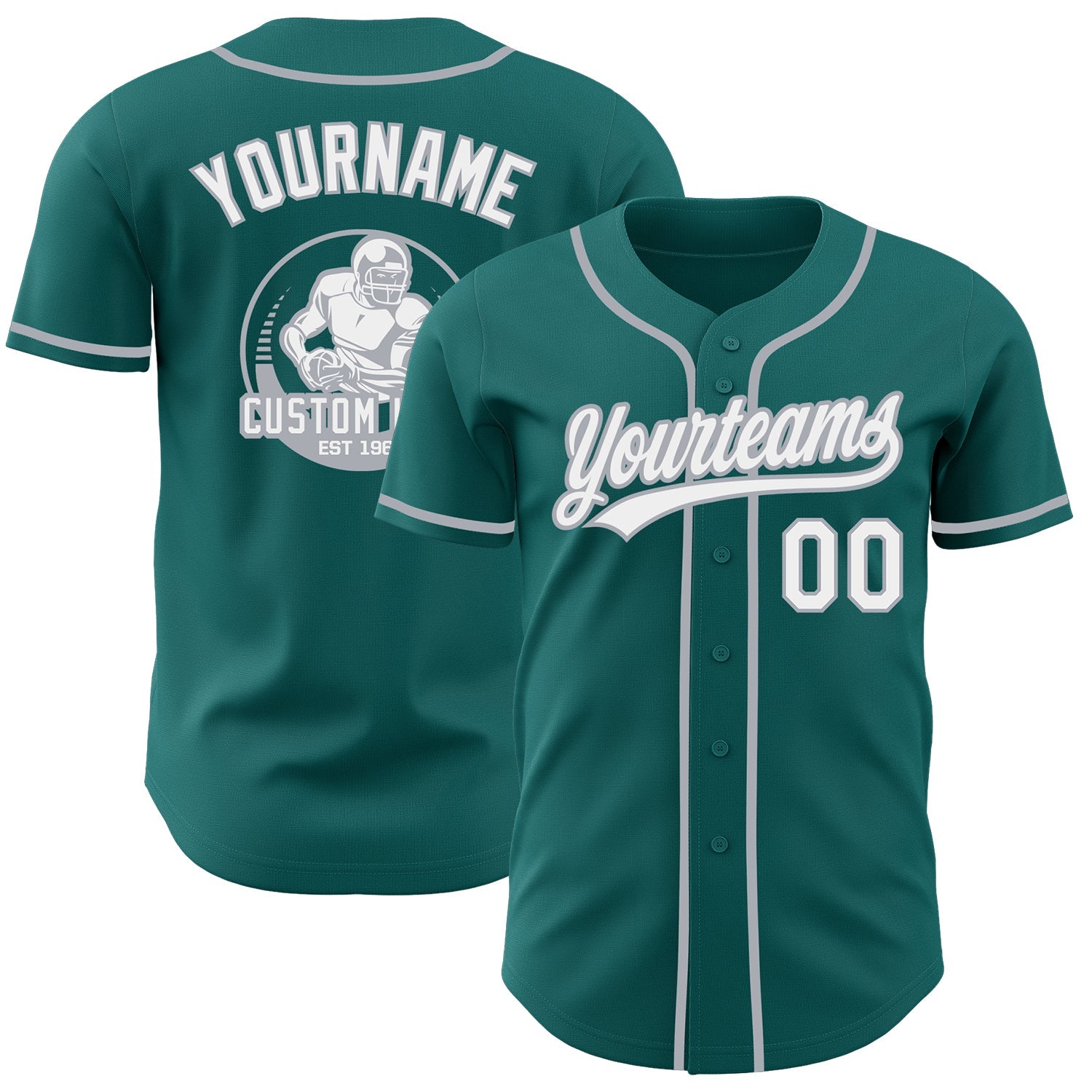 Custom Teal White-Gray Authentic Baseball Jersey