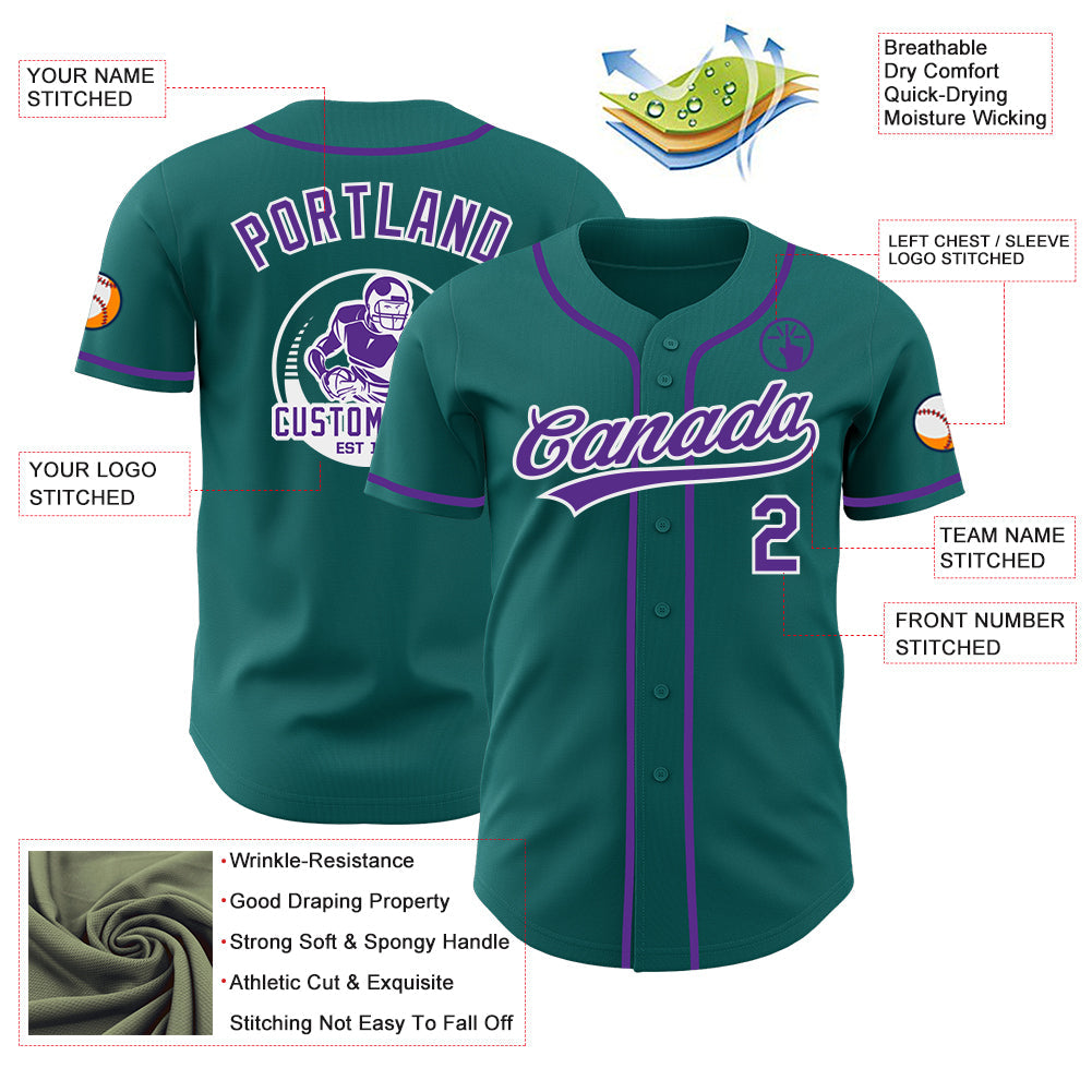 Custom Teal Purple-White Authentic Baseball Jersey