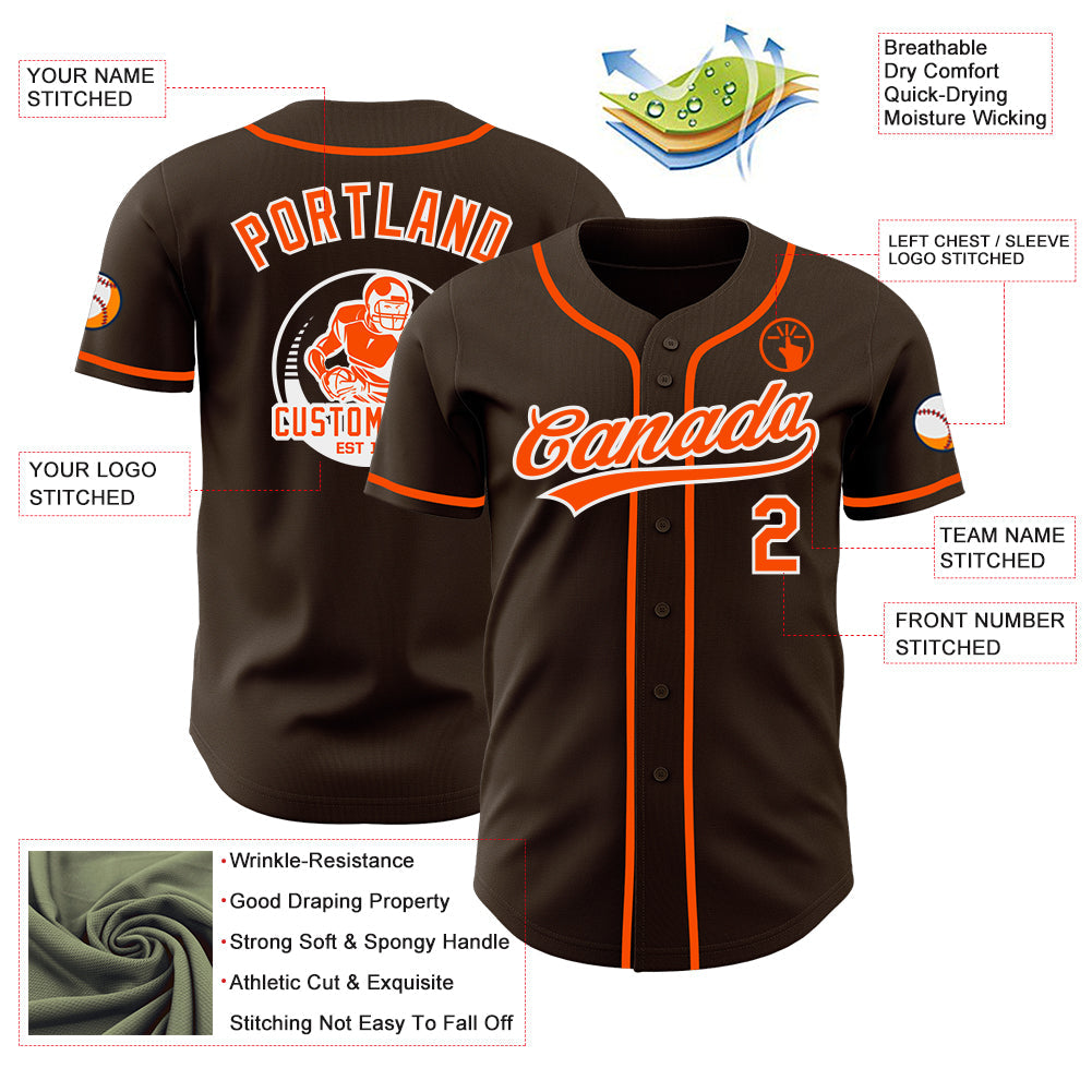 Custom Brown Orange-White Authentic Baseball Jersey