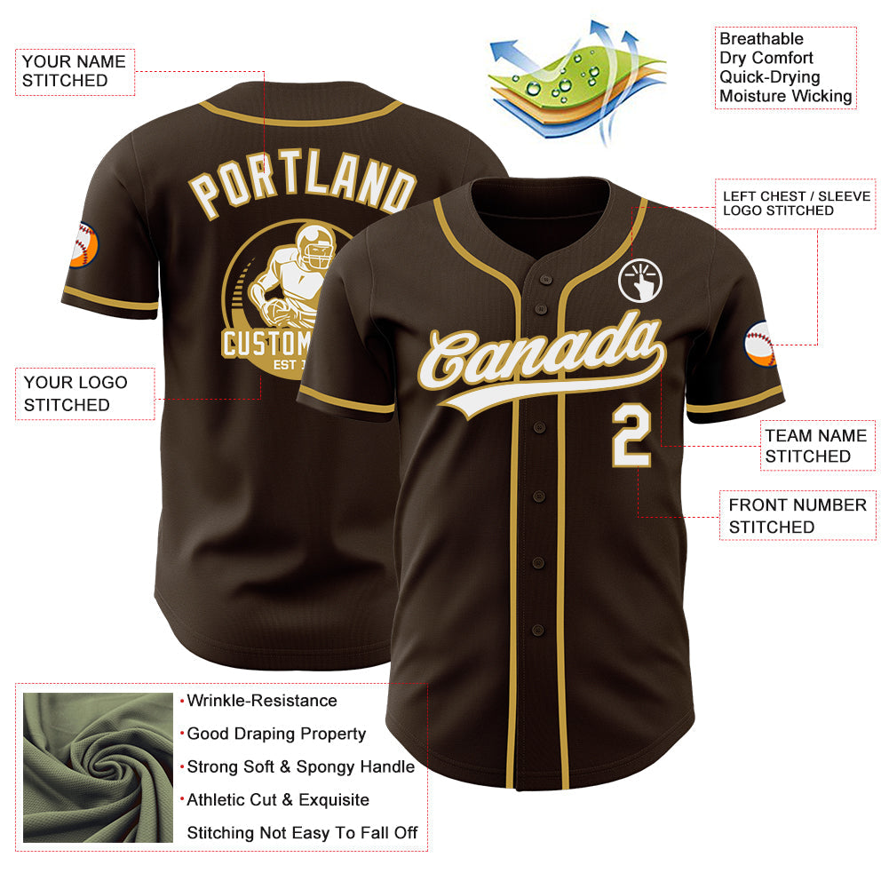 Custom Brown White-Old Gold Authentic Baseball Jersey