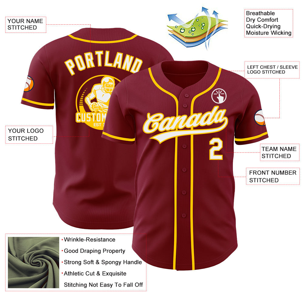 Custom Crimson White-Yellow Authentic Baseball Jersey