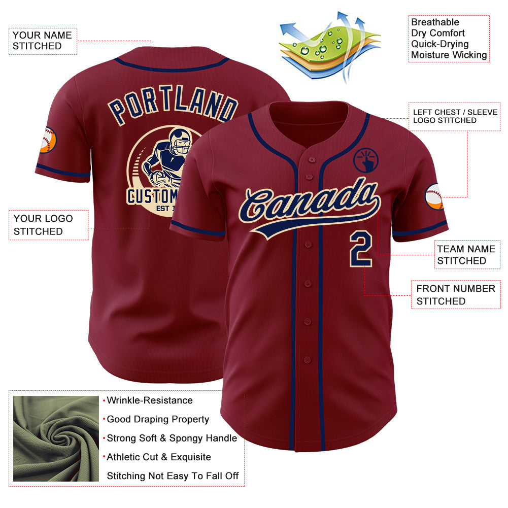 Custom Crimson Navy-Cream Authentic Baseball Jersey