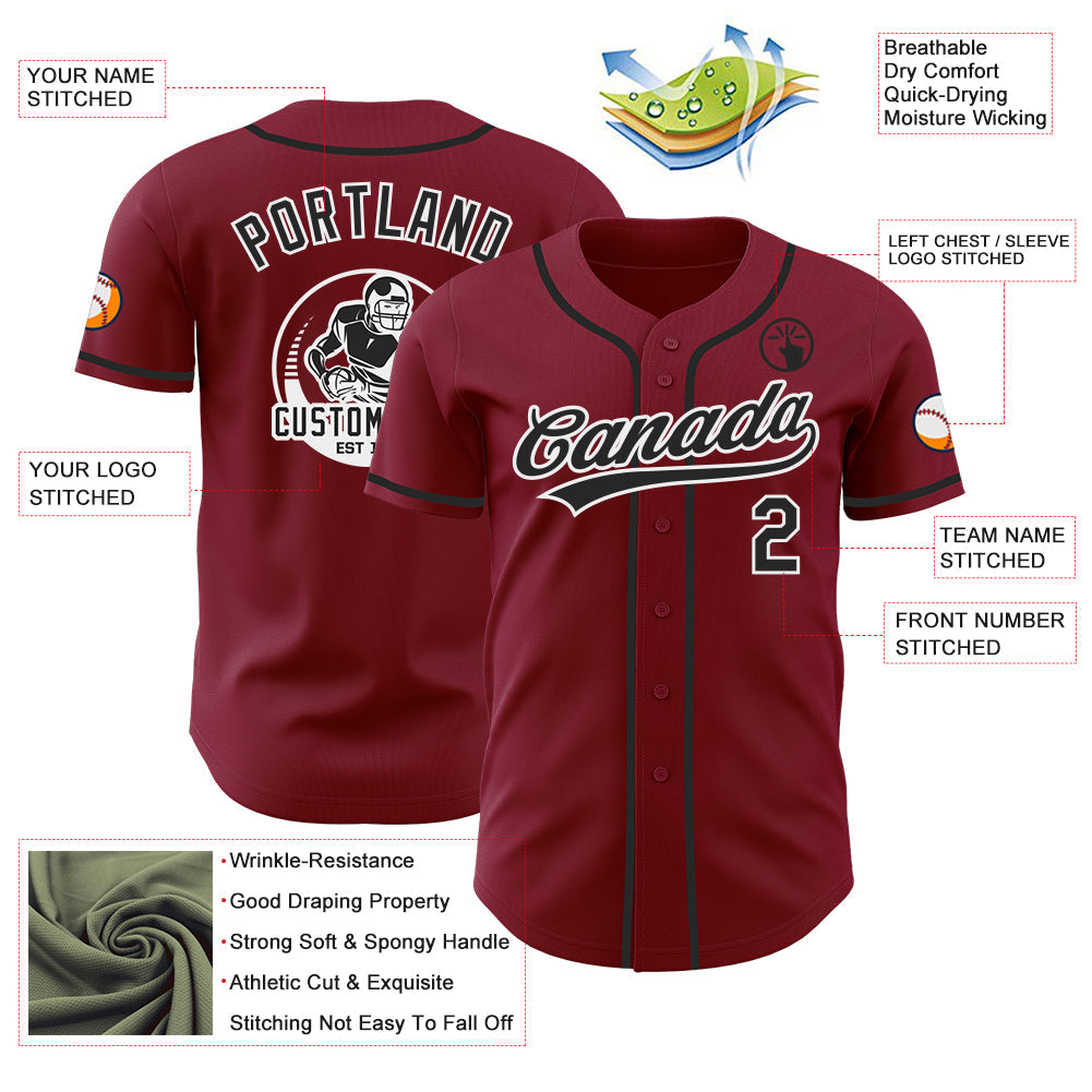 Custom Crimson Black-White Authentic Baseball Jersey
