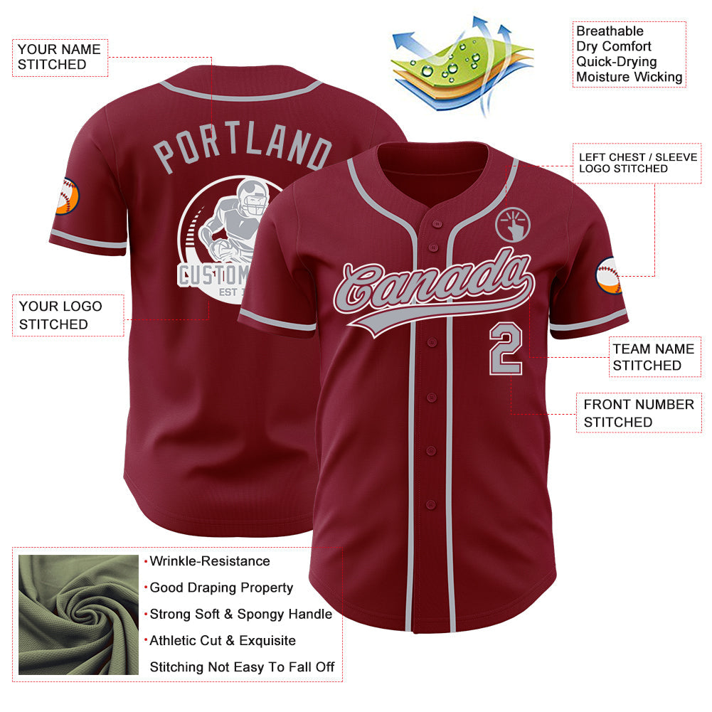 Custom Crimson Gray-White Authentic Baseball Jersey