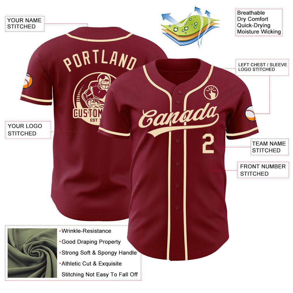 Custom Crimson-Cream Authentic Baseball Jersey