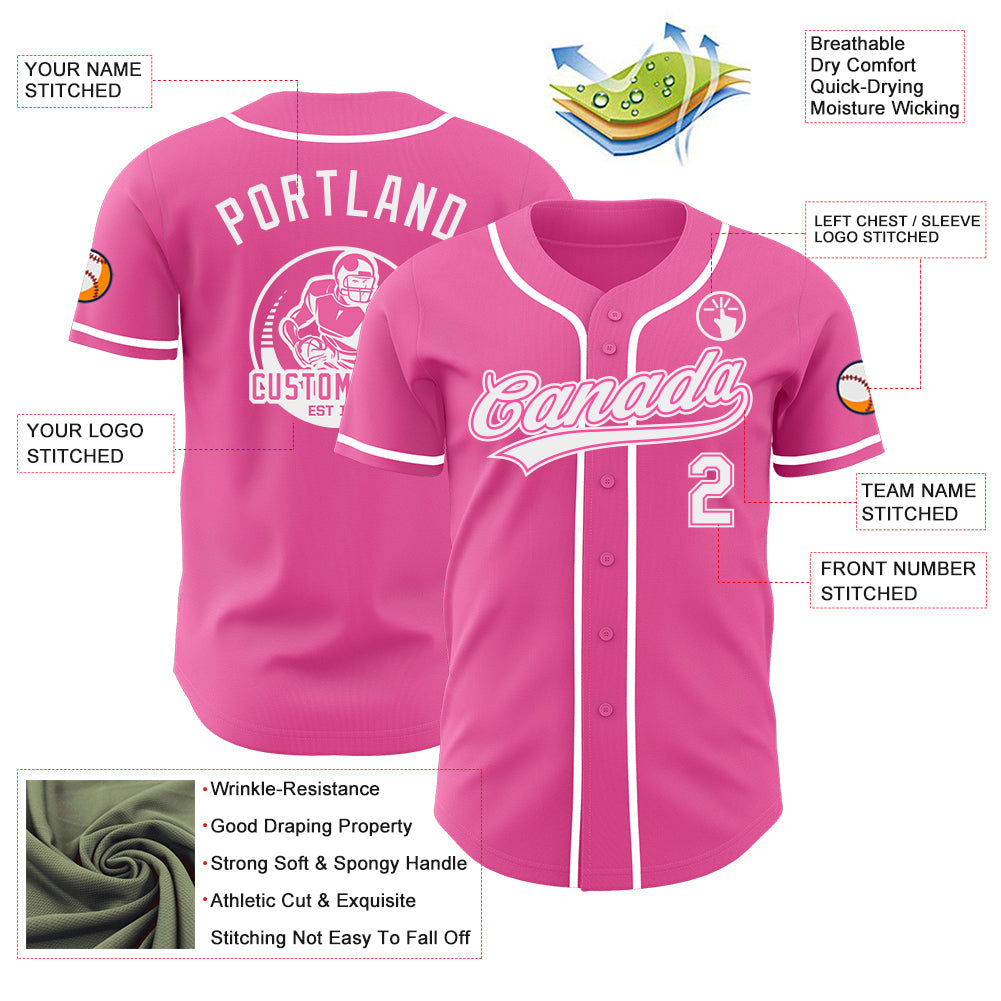 Custom Pink-White Authentic Baseball Jersey