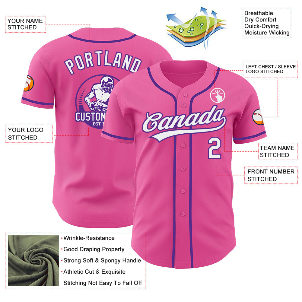Custom Pink White-Purple Authentic Baseball Jersey