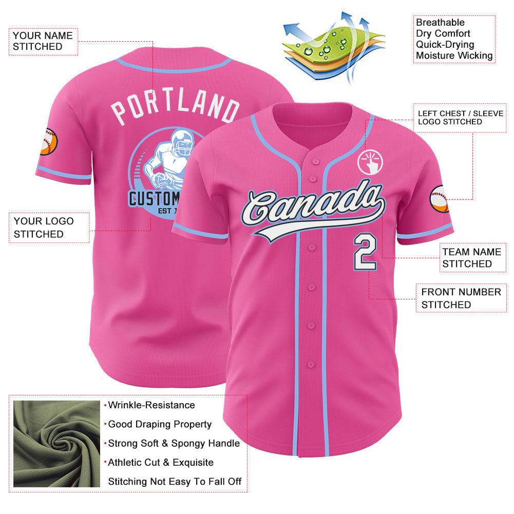 Custom Pink White Black-Light Blue Authentic Baseball Jersey