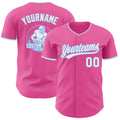 Custom Pink White-Light Blue Authentic Baseball Jersey