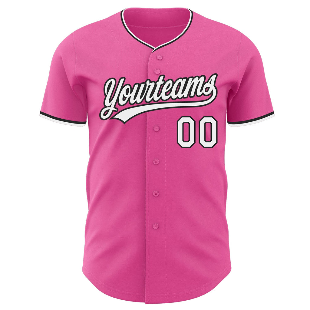 Custom Pink White-Black Authentic Baseball Jersey