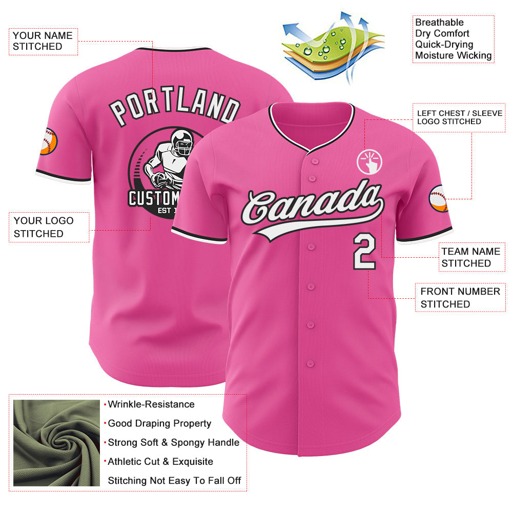 Custom Pink White-Black Authentic Baseball Jersey